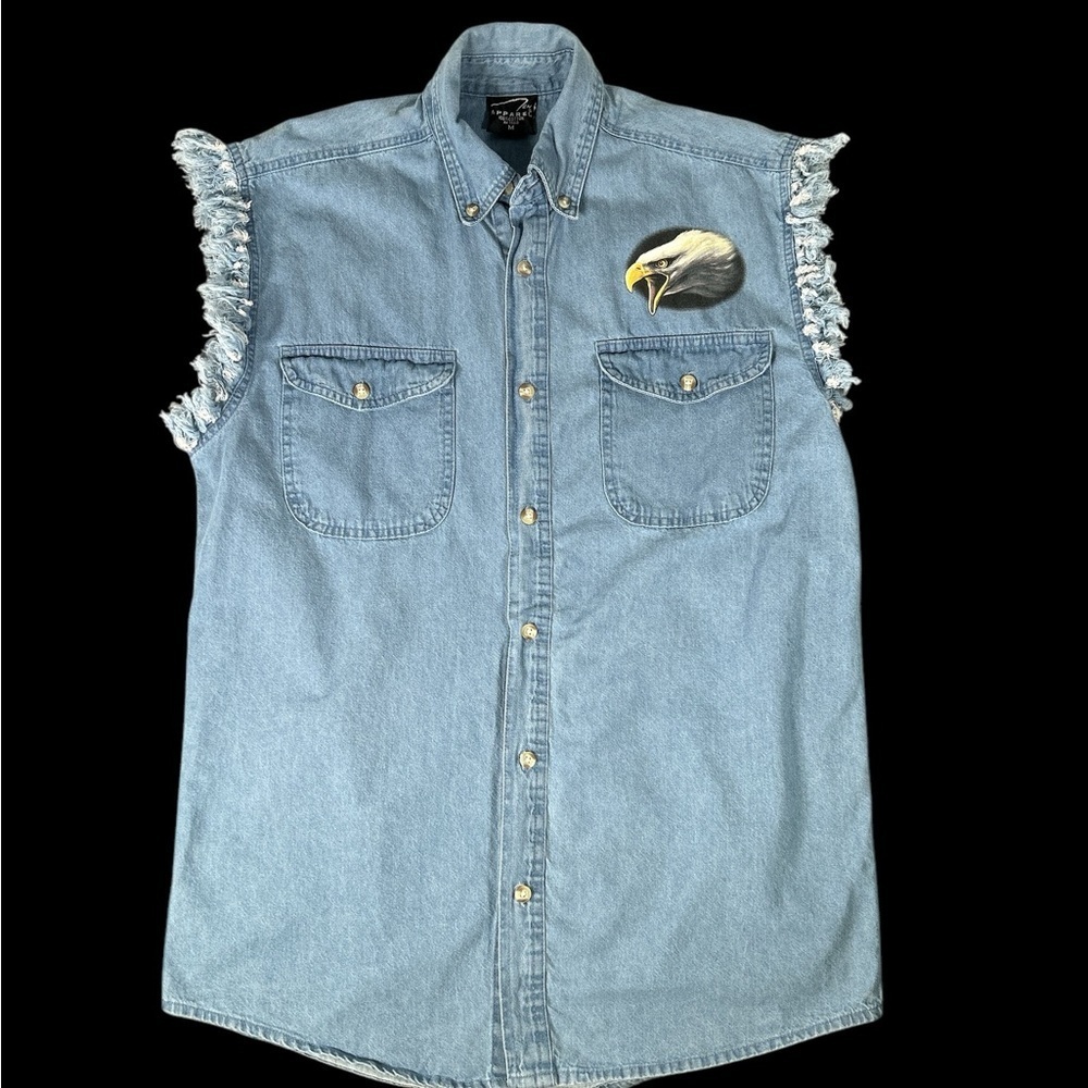 VTG Ch Apparel Denim Biker Vest “American By Birth Biker By Choice” Sz M